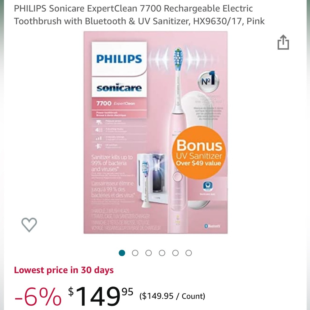 Philips sonicare with UV Sanitizing technology helps kill germs on brush heads